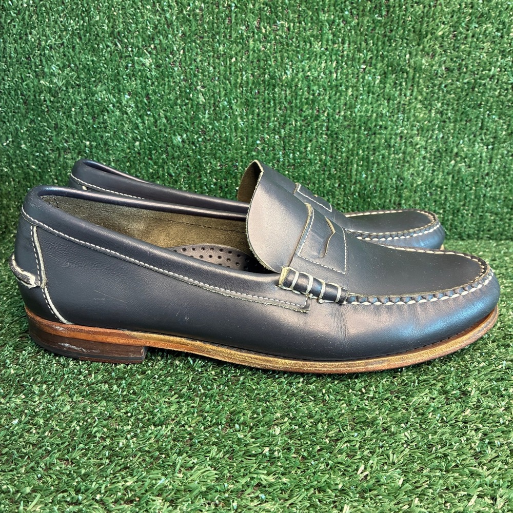 Sebago Classic Leather Handsewn Moc Toe Loafers Preppy Navy Blue Mens 10 E Wide